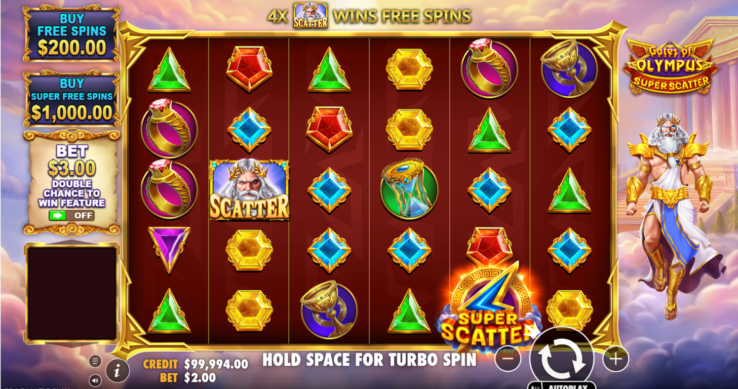 Gates of Olympus Super Scatter Lachende Menschen spielen an modernen Spielautomaten im Casino